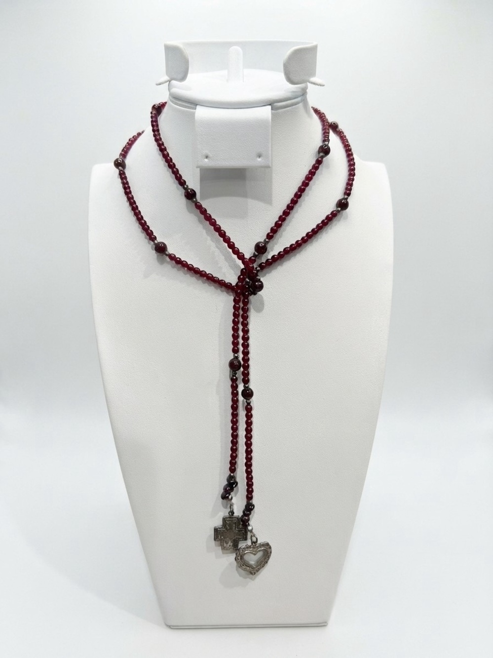 Silpada Deep Red Beaded Lariat Necklace with Charms